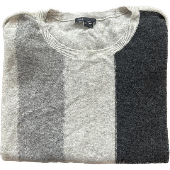 VINCE Women's 100% Gray Cashmere Color block Crew Neck Pullover Sweater Small - Picture 8 of 11